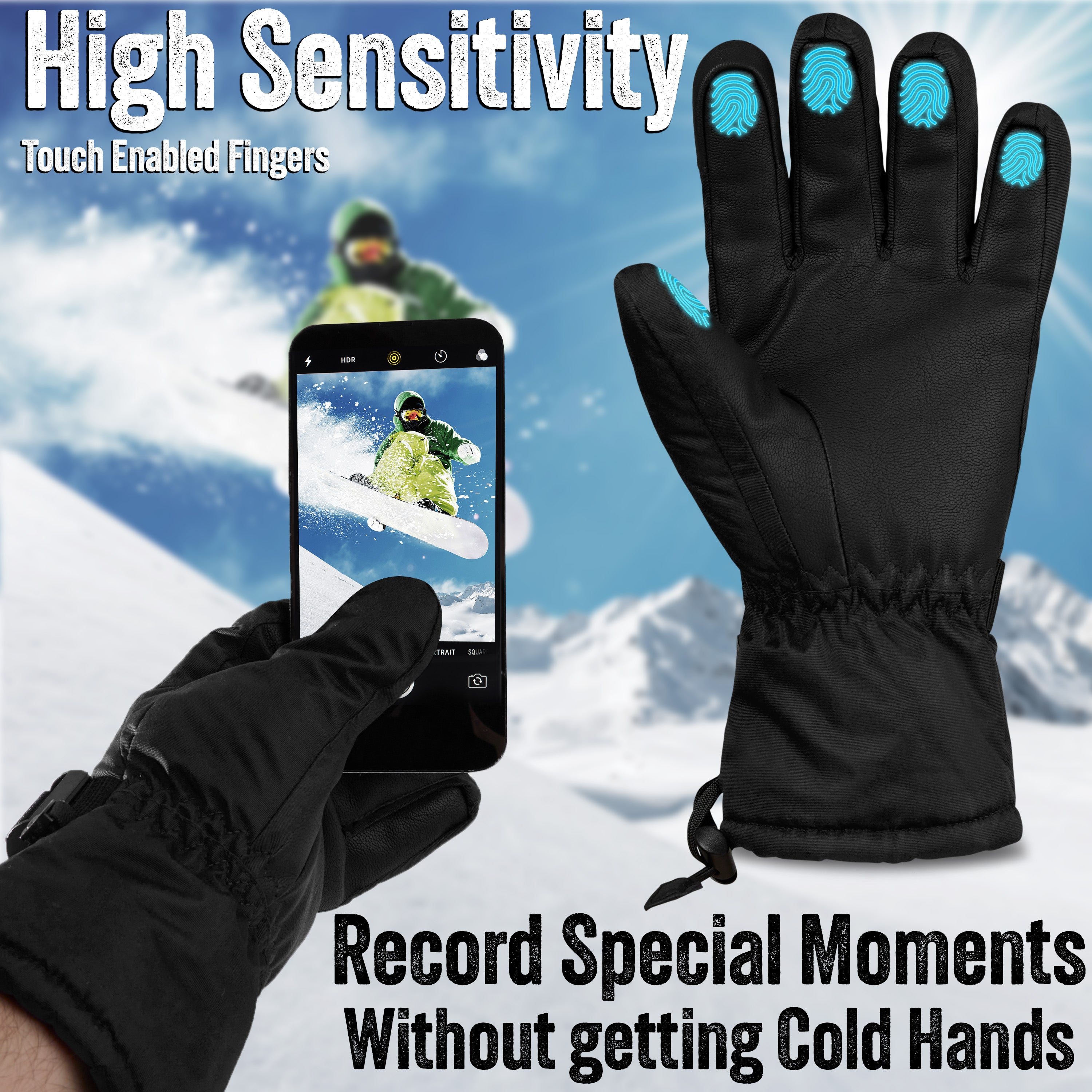 CityComfort Mens Skiing Gloves - Fleece Lined Touch Screen Gloves - Get Trend