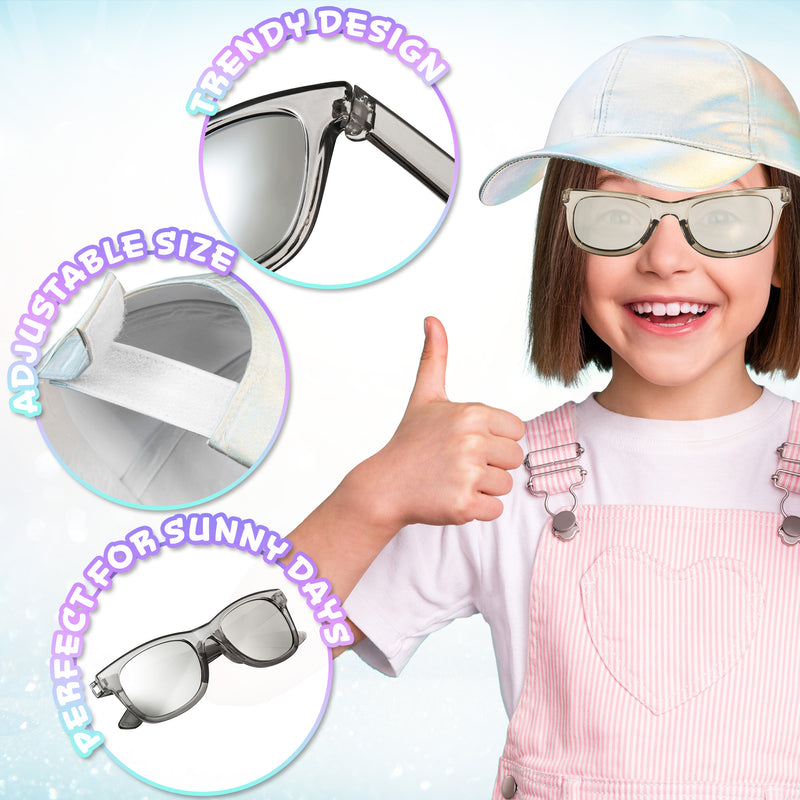 CityComfort Girls Cap and Sunglasses Set, Baseball Cap and UV Sunglasses - Silver - Get Trend
