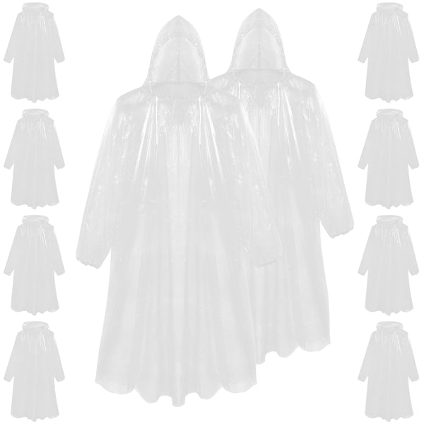 CityComfort Adults Rain Poncho - Disposable Transparent Waterproof Ponchos - 10 Pack