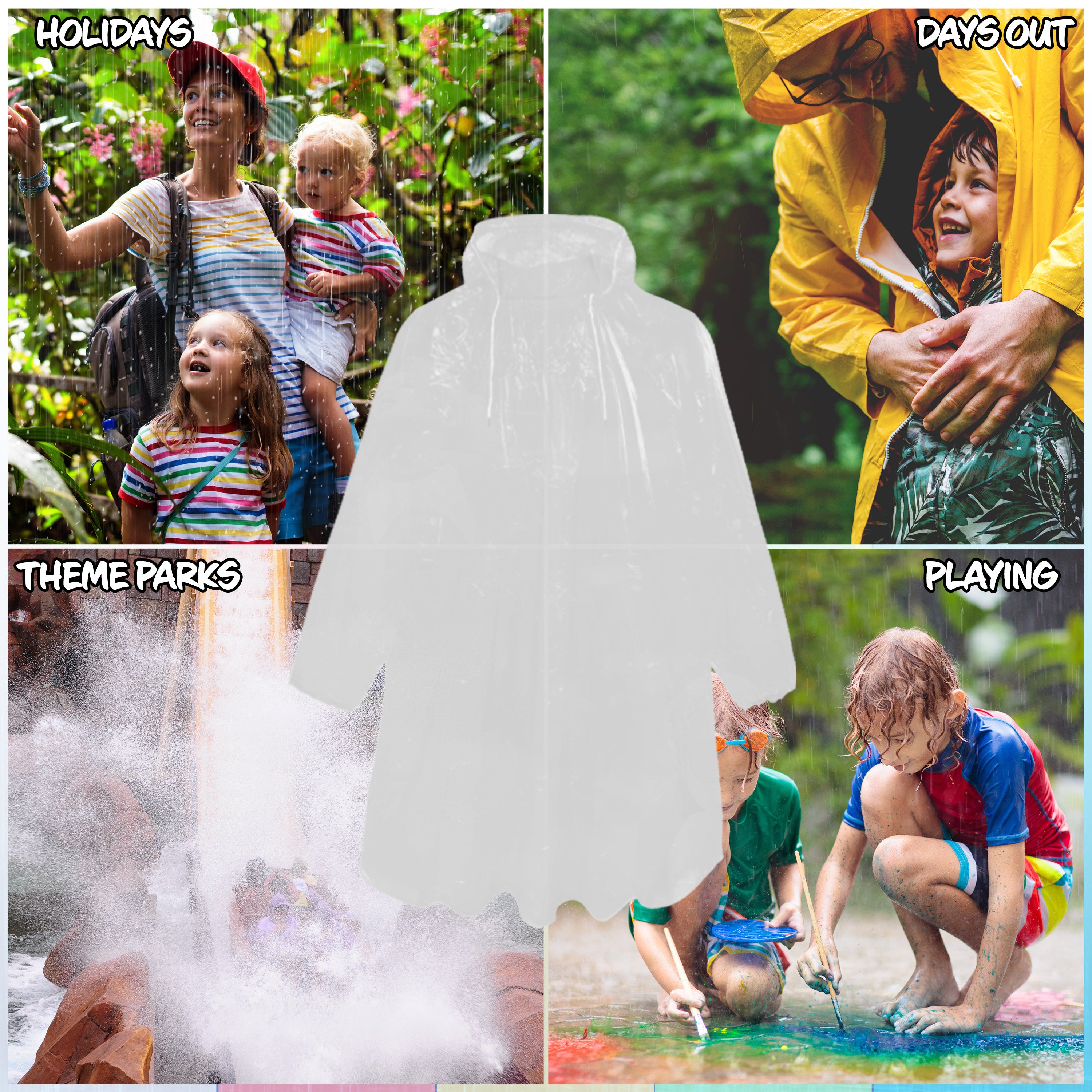 CityComfort Rain Poncho for Boys Teens Disposable Transparent Waterproof Ponchos Multipack for Festival Theme Park Emergency Raincoats - Get Trend