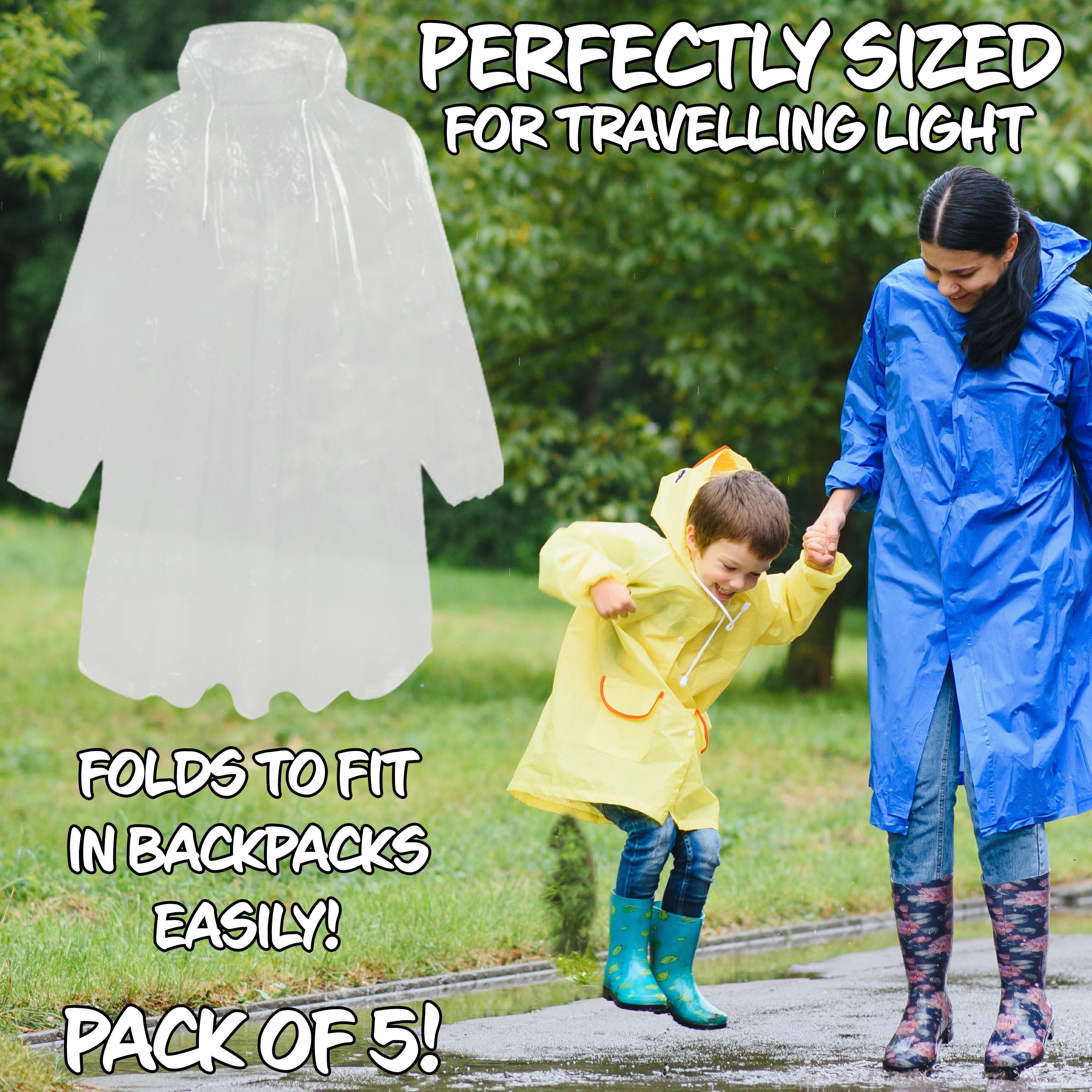 CityComfort Rain Poncho for Boys Teens Disposable Transparent Waterproof Ponchos Multipack for Festival Theme Park Emergency Raincoats - Get Trend