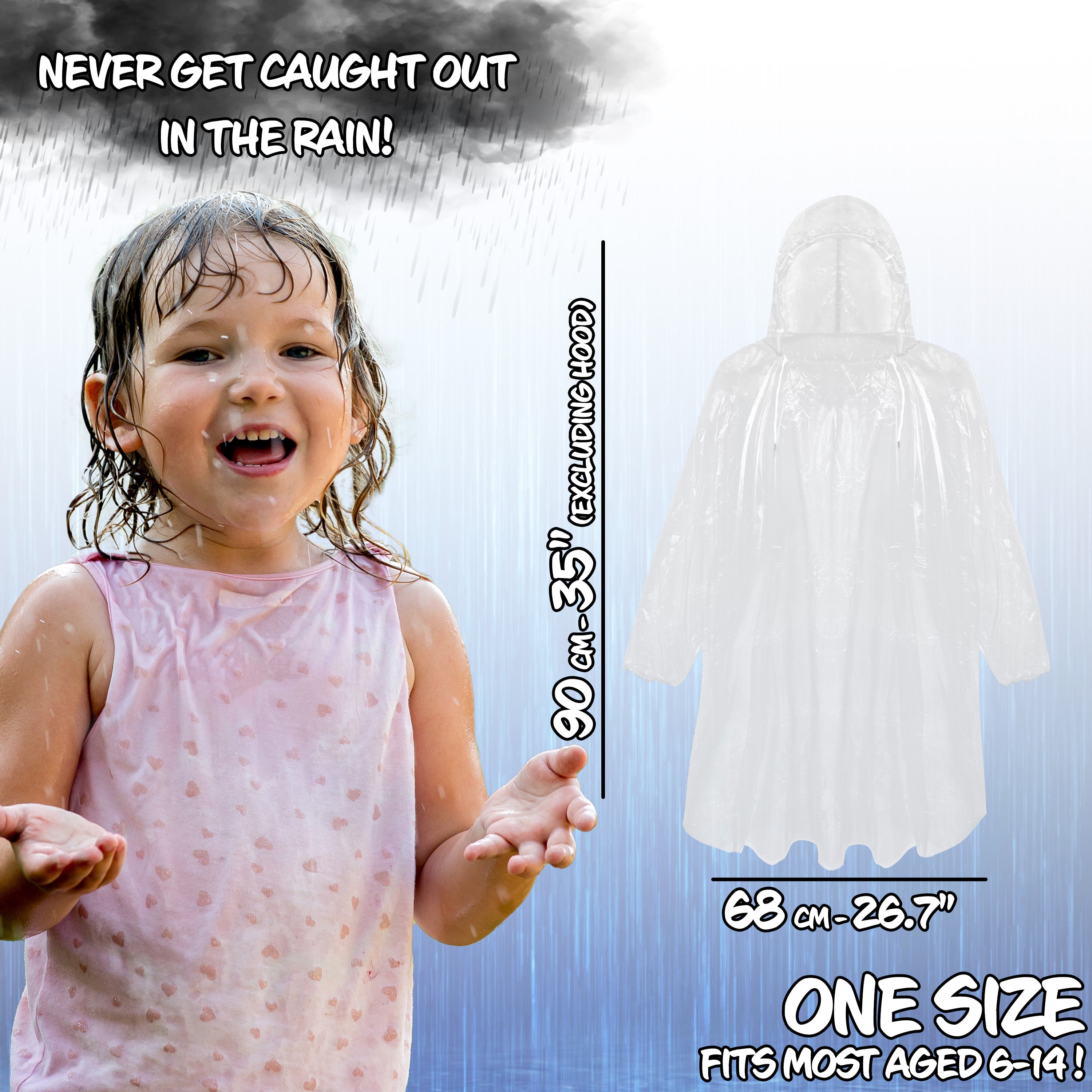 CityComfort Rain Poncho for Boys Teens Disposable Transparent Waterproof Ponchos Multipack for Festival Theme Park Emergency Raincoats - Get Trend