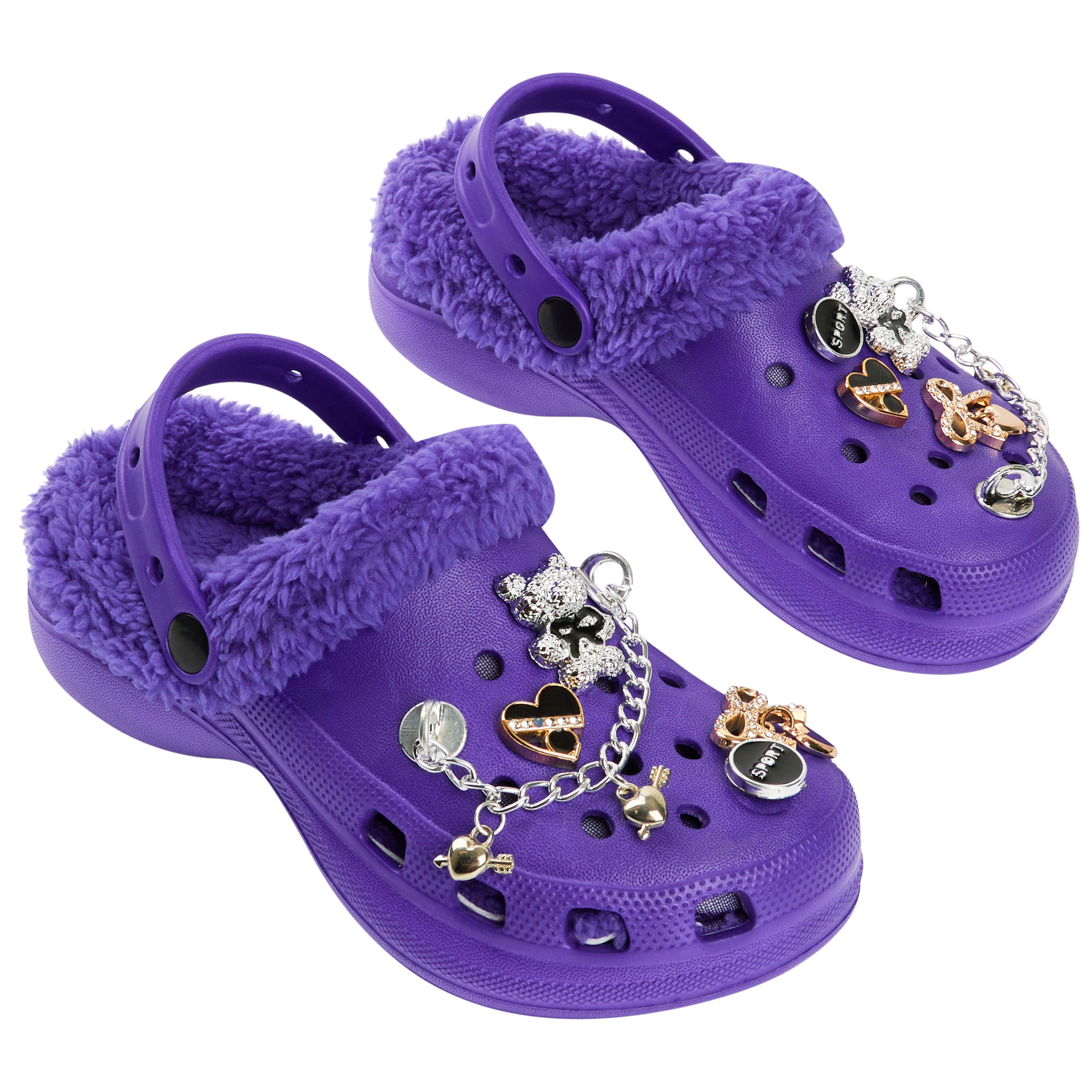 CityComfort Girls Clogs with Fleece Lining and Removable Charms, Garden Shoes