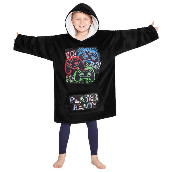 CityComfort Fleece Hoodie Blanket for Kids and Teenagers - Black/Multi - Get Trend