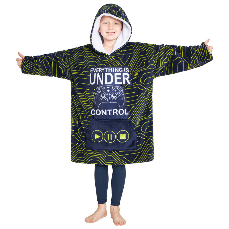 CityComfort Fleece Hoodie Blanket for Kids and Teenagers - Navy/Yellow