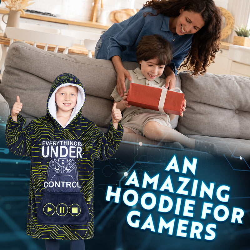 CityComfort Fleece Hoodie Blanket for Kids and Teenagers - Navy/Yellow - Get Trend