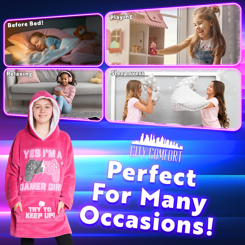 CityComfort Fleece Hoodie Blanket for Kids and Teenagers - Pink