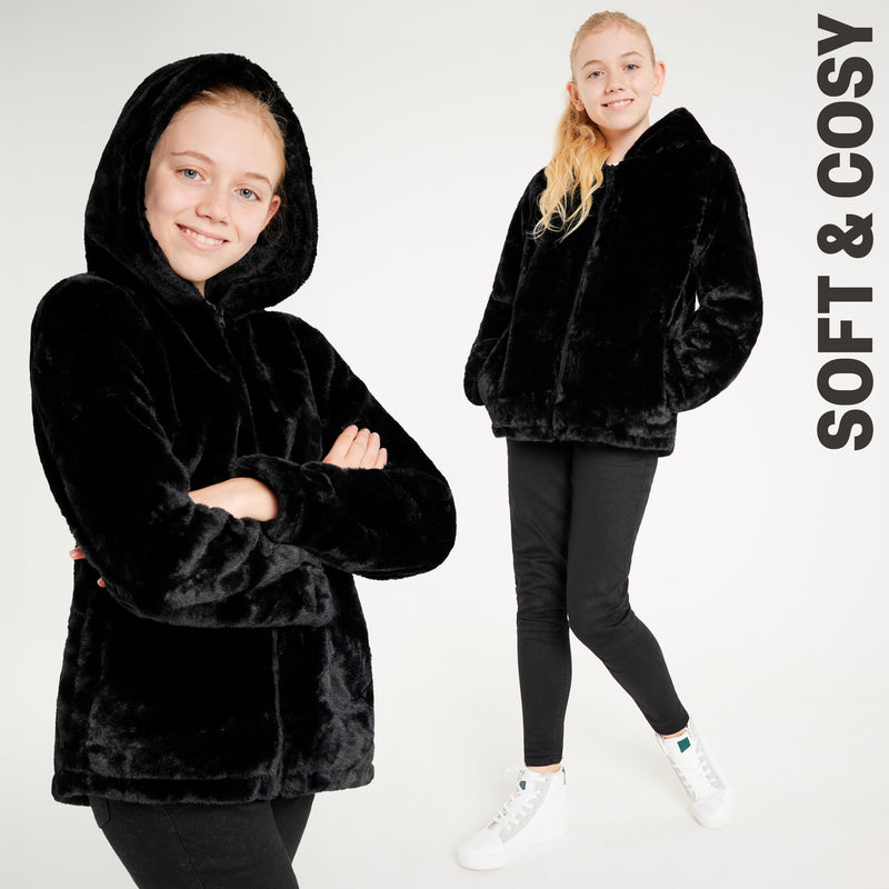 Girls Coat - Fluffy Hooded Zip Up Coat for Kids and Teenagers - Get Trend