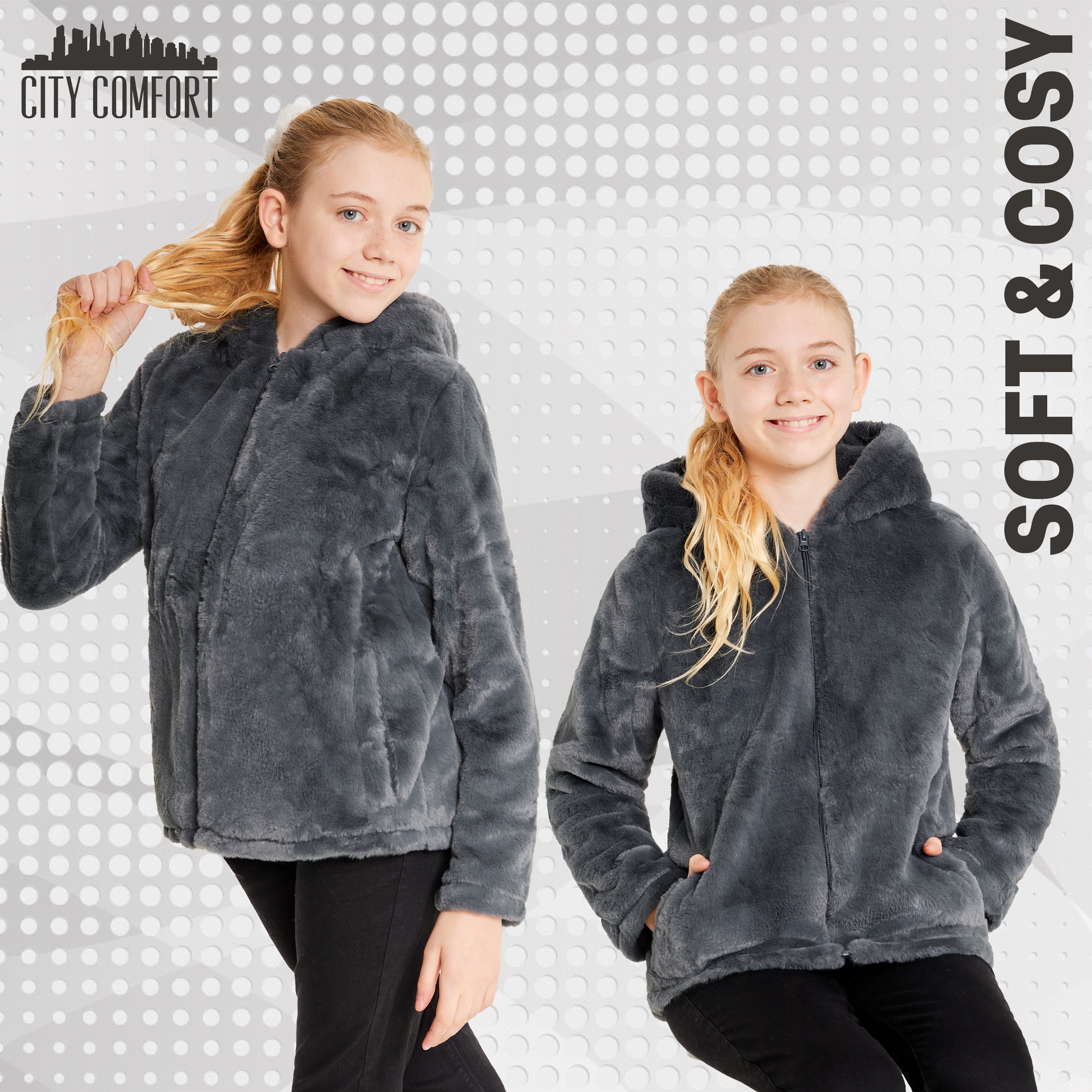 Girls Coat - Fluffy Hooded Zip Up Coat for Kids and Teenagers - Get Trend