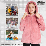 Girls Coat - Fluffy Hooded Zip Up Coat for Kids and Teenagers - Get Trend