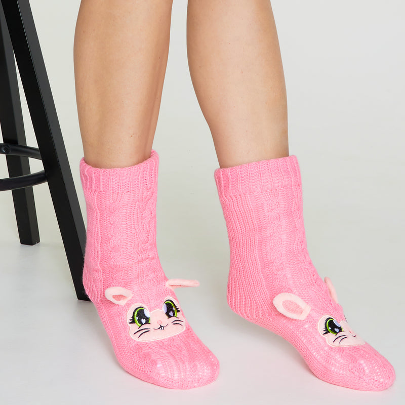 CityComfort Fluffy Socks for Women - PINK BUNNY