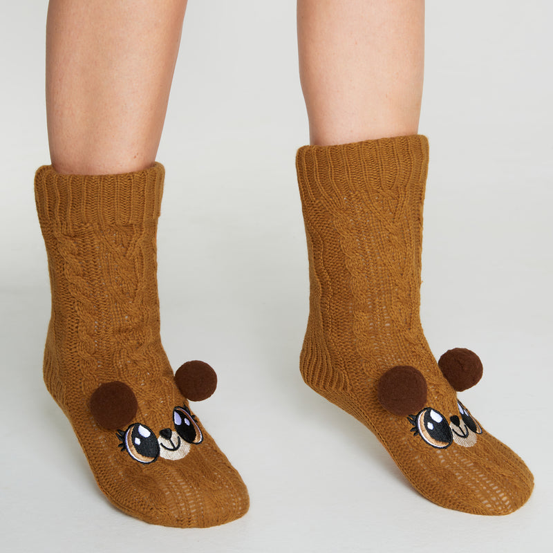 CityComfort Fluffy Socks for Women - BROWN BEAR