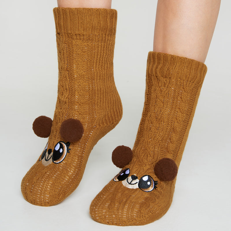 CityComfort Fluffy Socks for Women - BROWN BEAR
