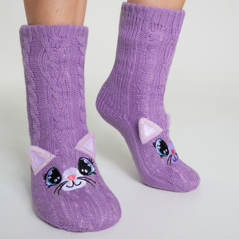 CityComfort Fluffy Socks for Women - PURPLE CAT