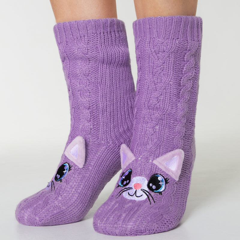 CityComfort Fluffy Socks for Women - PURPLE CAT