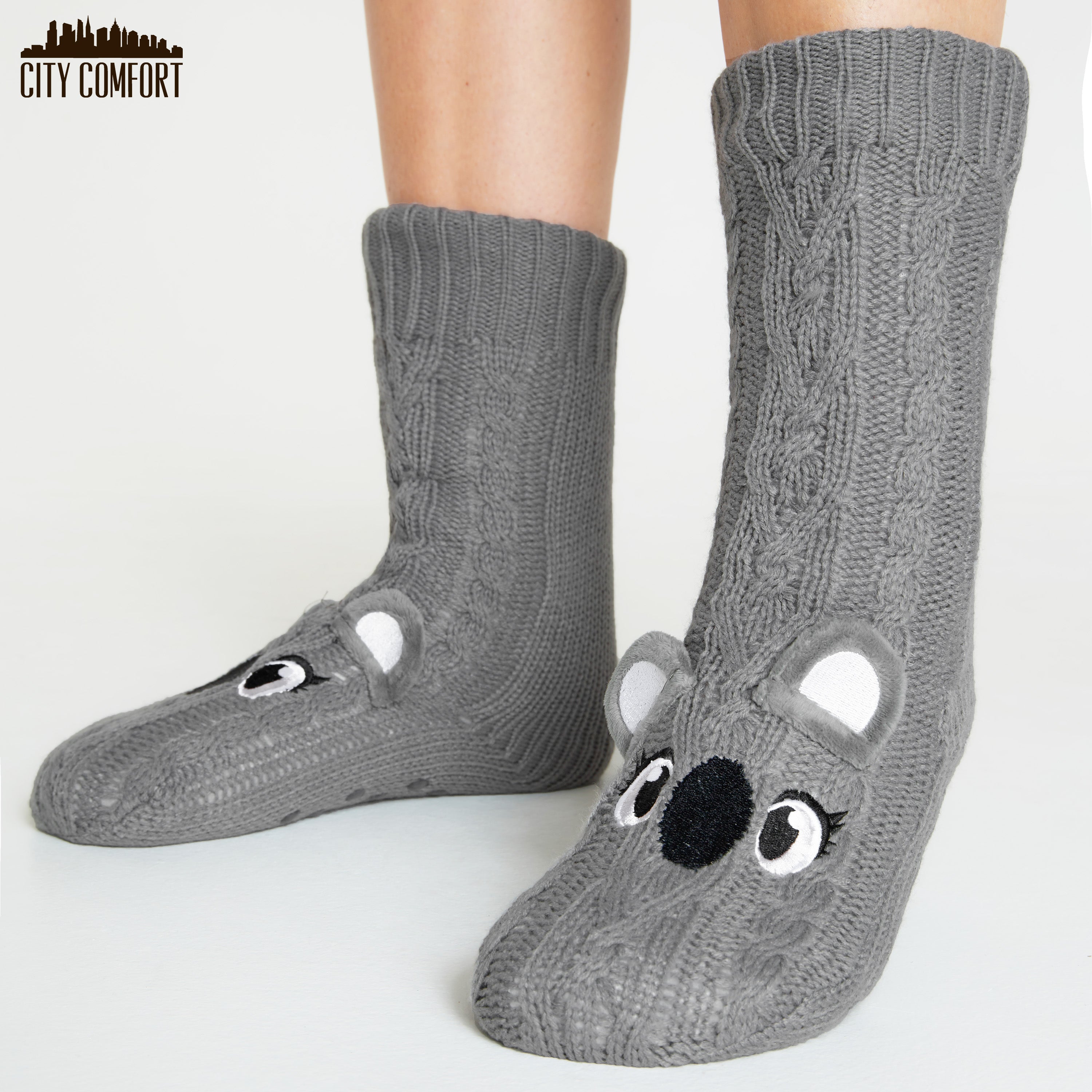 CityComfort Fluffy Socks for Women - GRAY KOALA - Get Trend