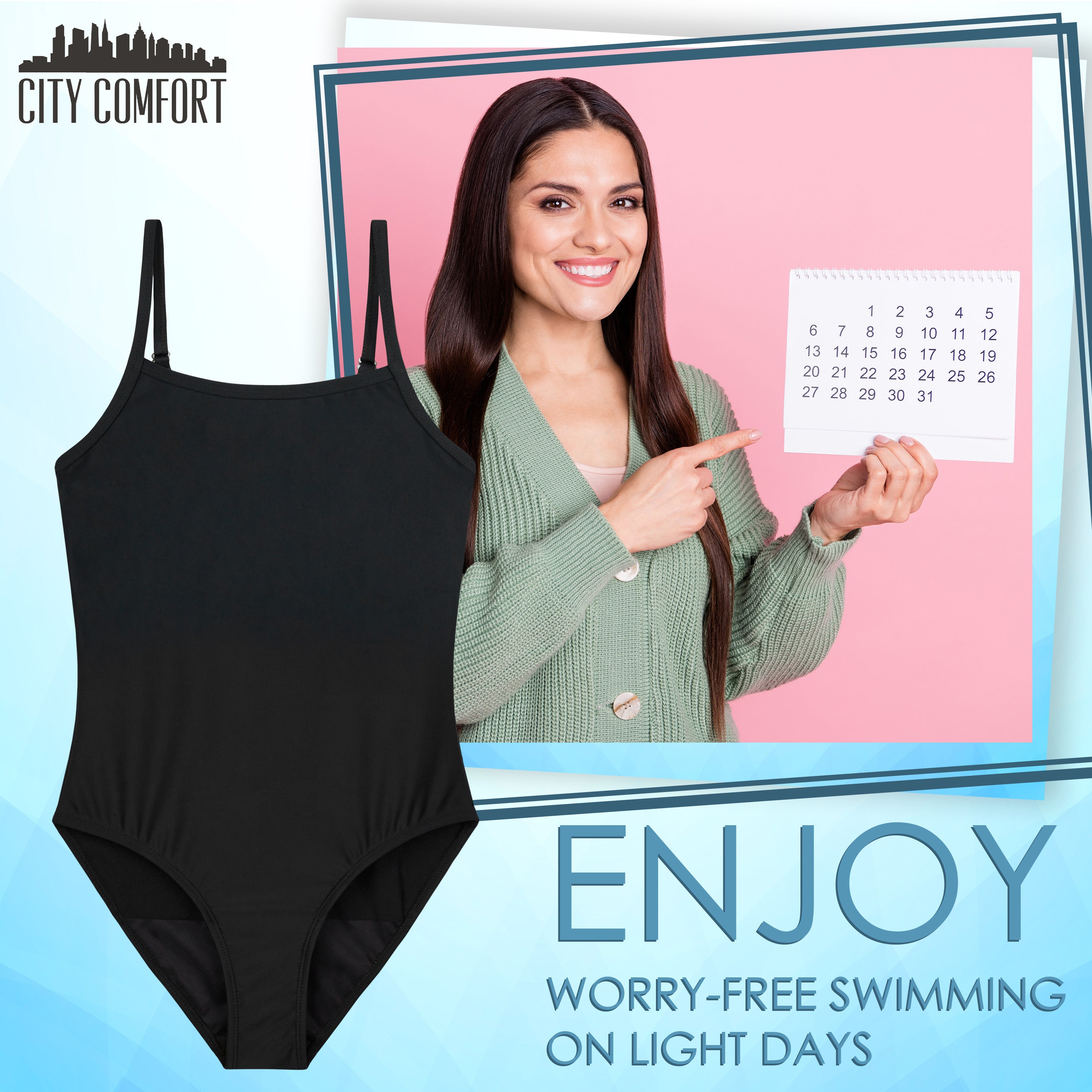 CityComfort Swimming Costume Women One Piece Period Swimwear Leakproof Absorbent UPF50 Swimsuit with Adjustable Straps - Get Trend