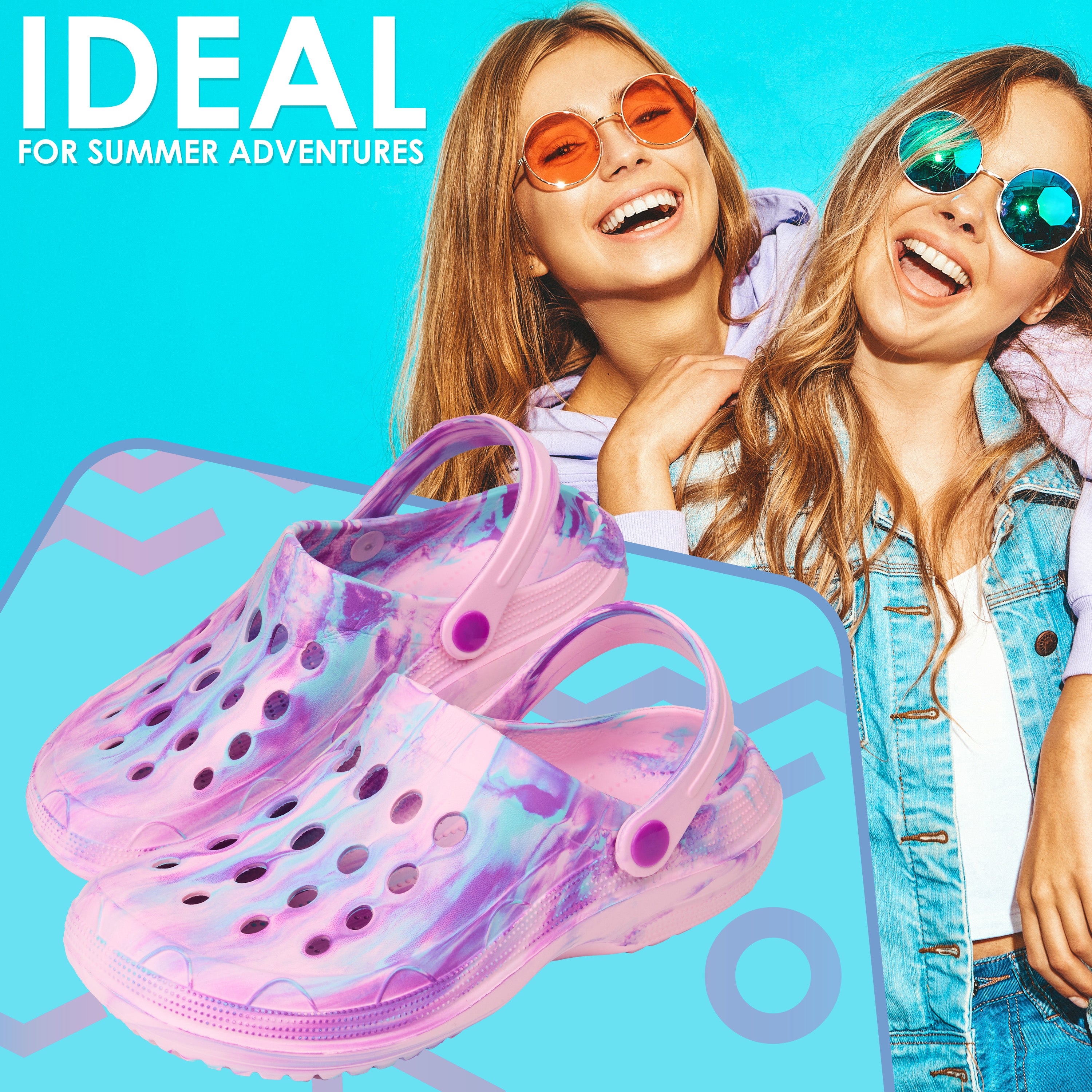 CityComfort Clogs for Women Garden Shoes Tie Dye Summer Slip On with Strap for Beach Pool Indoor Outdoor Holiday Essentials - Get Trend