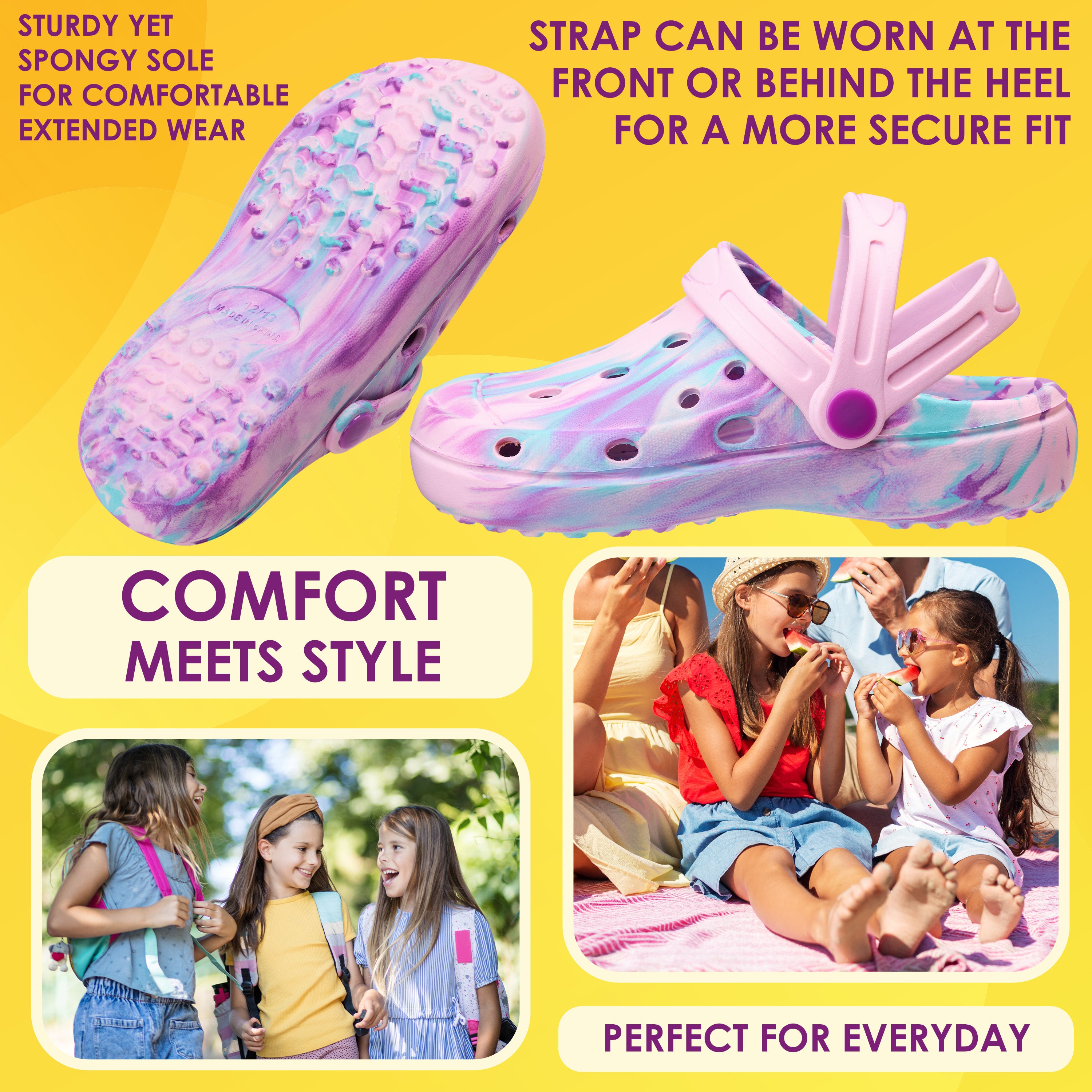 CityComfort Clogs for Girls Garden Shoes Tie Dye Summer Slip On with Strap for Beach Pool Indoor Outdoor Holiday Essentials - Get Trend