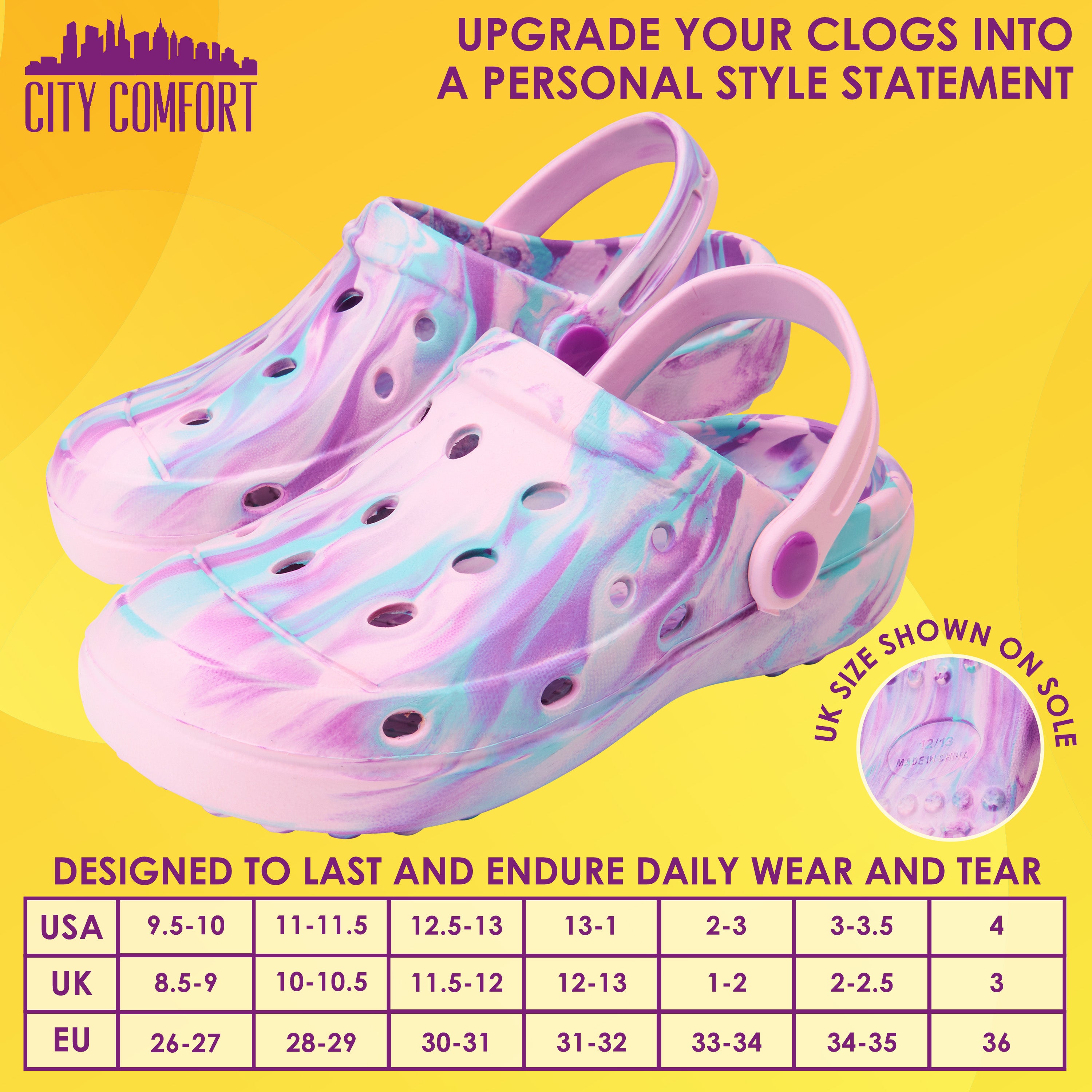 CityComfort Clogs for Girls Garden Shoes Tie Dye Summer Slip On with Strap for Beach Pool Indoor Outdoor Holiday Essentials - Get Trend