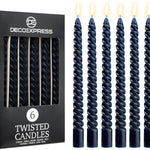 DECO EXPRESS Dinner Candles Pack of 3 or 6 Twisted Non Drip Coloured Spiral Candles Long Lasting 6 Hours Burn Non Scented (Blue, Pack of 6) - Get Trend