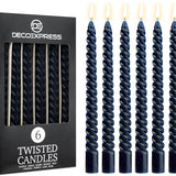 DECO EXPRESS Dinner Candles Pack of 3 or 6 Twisted Non Drip Coloured Spiral Candles Long Lasting 6 Hours Burn Non Scented (Blue, Pack of 6) - Get Trend