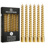 DECO EXPRESS Dinner Candles Pack of 3 or 6 Twisted Non Drip Coloured Spiral Candles Long Lasting 6 Hours Burn Non Scented (Gold, Pack of 3) - Get Trend