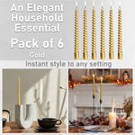 DECO EXPRESS Dinner Candles Pack of 3 or 6 Twisted Non Drip Coloured Spiral Candles Long Lasting 6 Hours Burn Non Scented (Gold, Pack of 3) - Get Trend