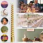 DECO EXPRESS Dinner Candles Pack of 3 or 6 Twisted Non Drip Coloured Spiral Candles Long Lasting 6 Hours Burn Non Scented (Gold, Pack of 3) - Get Trend