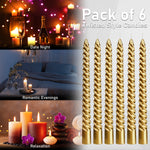 DECO EXPRESS Dinner Candles Pack of 3 or 6 Twisted Non Drip Coloured Spiral Candles Long Lasting 6 Hours Burn Non Scented (Gold, Pack of 3) - Get Trend