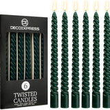 DECO EXPRESS Dinner Candles Pack of 3 or 6 Twisted Non Drip Coloured Spiral Candles Long Lasting 6 hours Burn Non Scented (Green, Pack of 6) - Get Trend