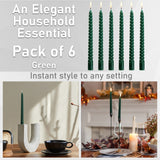 DECO EXPRESS Dinner Candles Pack of 3 or 6 Twisted Non Drip Coloured Spiral Candles Long Lasting 6 hours Burn Non Scented (Green, Pack of 6) - Get Trend