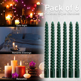 DECO EXPRESS Dinner Candles Pack of 3 or 6 Twisted Non Drip Coloured Spiral Candles Long Lasting 6 hours Burn Non Scented (Green, Pack of 6) - Get Trend