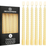 DECO EXPRESS Dinner Candles Pack of 3 or 6 Twisted Non Drip Coloured Spiral Candles Long Lasting 6 Hours Burn Non Scented (Ivory, Pack of 6) - Get Trend
