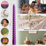 DECO EXPRESS Dinner Candles Pack of 3 or 6 Twisted Non Drip Coloured Spiral Candles Long Lasting 6 hours Burn Non Scented (Purple, Pack of 6) - Get Trend