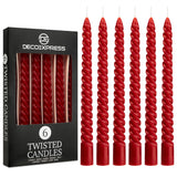 DECO EXPRESS Dinner Candles Pack of 3 or 6 Twisted Non Drip Coloured Spiral Candles Long Lasting 6 Hours Burn Non Scented (Red, Pack of 6) - Get Trend