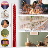 DECO EXPRESS Dinner Candles Pack of 3 or 6 Twisted Non Drip Coloured Spiral Candles Long Lasting 6 Hours Burn Non Scented (Red, Pack of 6) - Get Trend