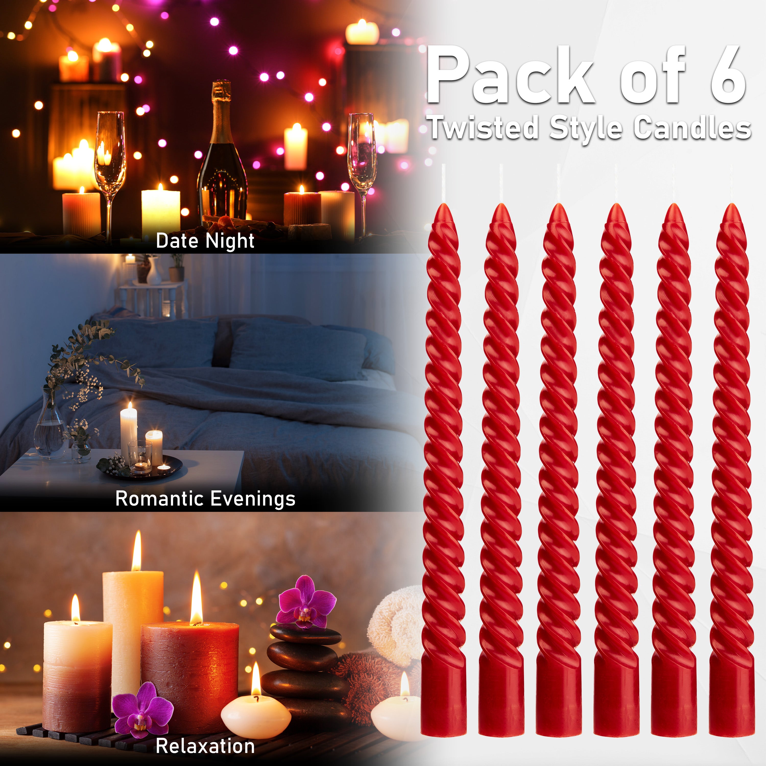 Dinner Candles - Pack of 6 Twisted Candles - Get Trend