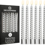 DECO EXPRESS Dinner Candles Pack of 3 or 6 Twisted Non Drip Coloured Spiral Candles Long Lasting 6 Hours Burn Non Scented (Silver, Pack of 6) - Get Trend
