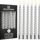 DECO EXPRESS Dinner Candles Pack of 3 or 6 Twisted Non Drip Coloured Spiral Candles Long Lasting 6 Hours Burn Non Scented (Silver, Pack of 6) - Get Trend