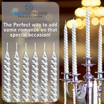 DECO EXPRESS Dinner Candles Pack of 3 or 6 Twisted Non Drip Coloured Spiral Candles Long Lasting 6 Hours Burn Non Scented (Silver, Pack of 6) - Get Trend