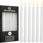 DECO EXPRESS Dinner Candles Pack of 3 or 6 Twisted Non Drip Coloured Spiral Candles Long Lasting 6 hours Burn Non Scented (White, Pack of 6) - Get Trend