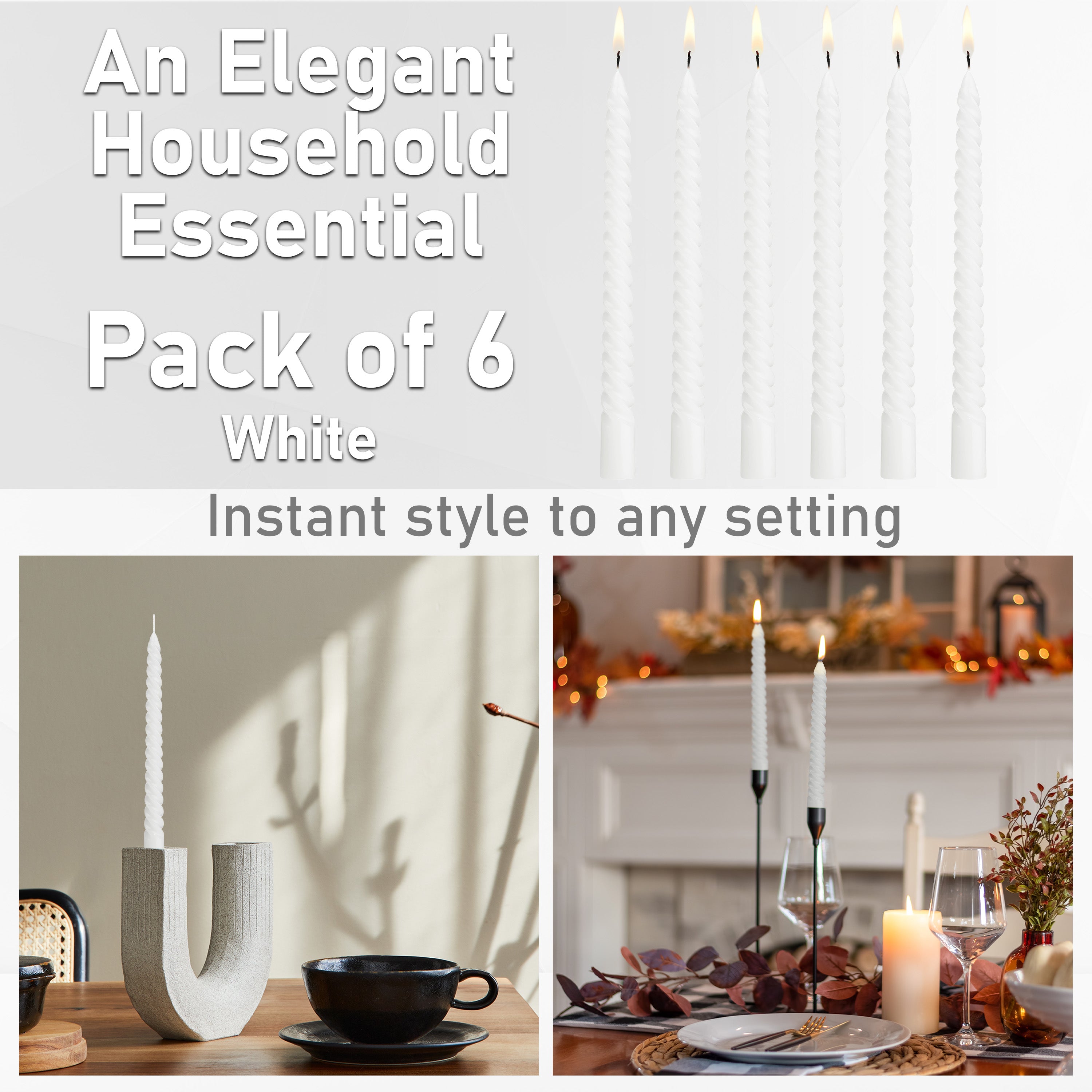 DECO EXPRESS Dinner Candles Pack of 3 or 6 Twisted Non Drip Coloured Spiral Candles Long Lasting 6 hours Burn Non Scented (White, Pack of 6) - Get Trend
