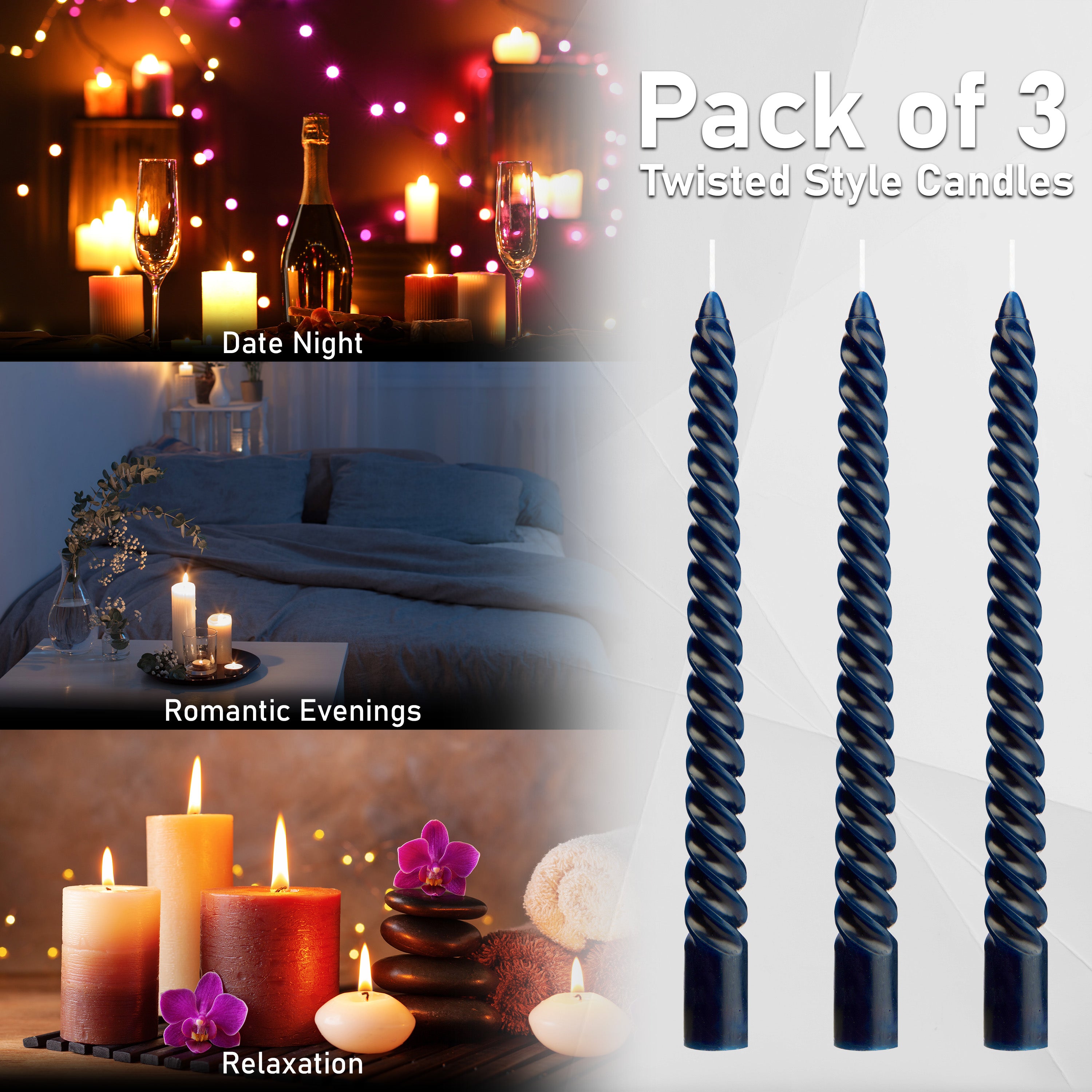 Dinner Candles - Pack of 3 Twisted Candles - Get Trend