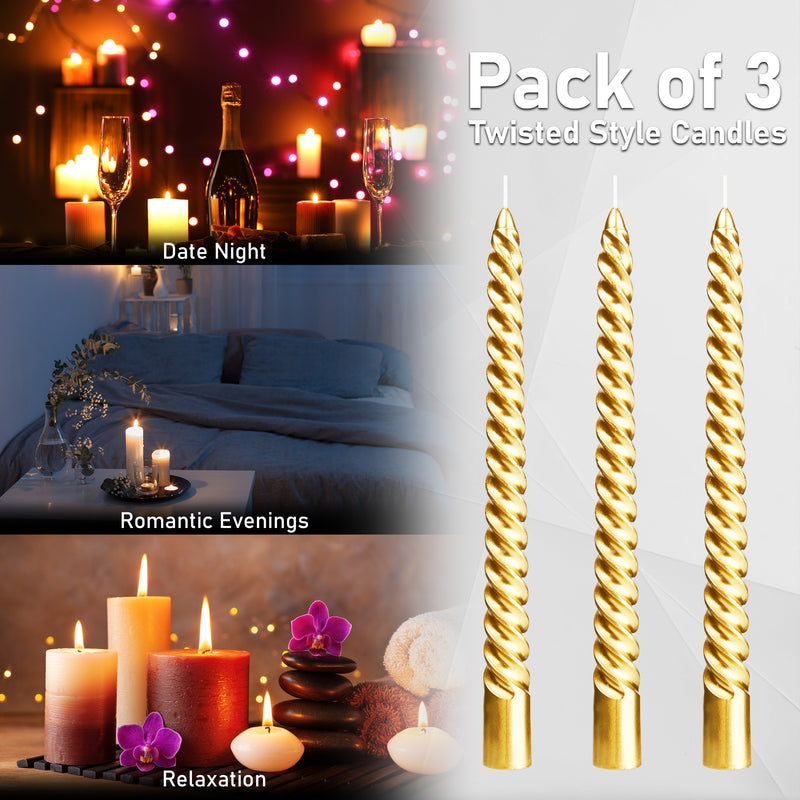 Dinner Candles - Pack of 3 Twisted Candles