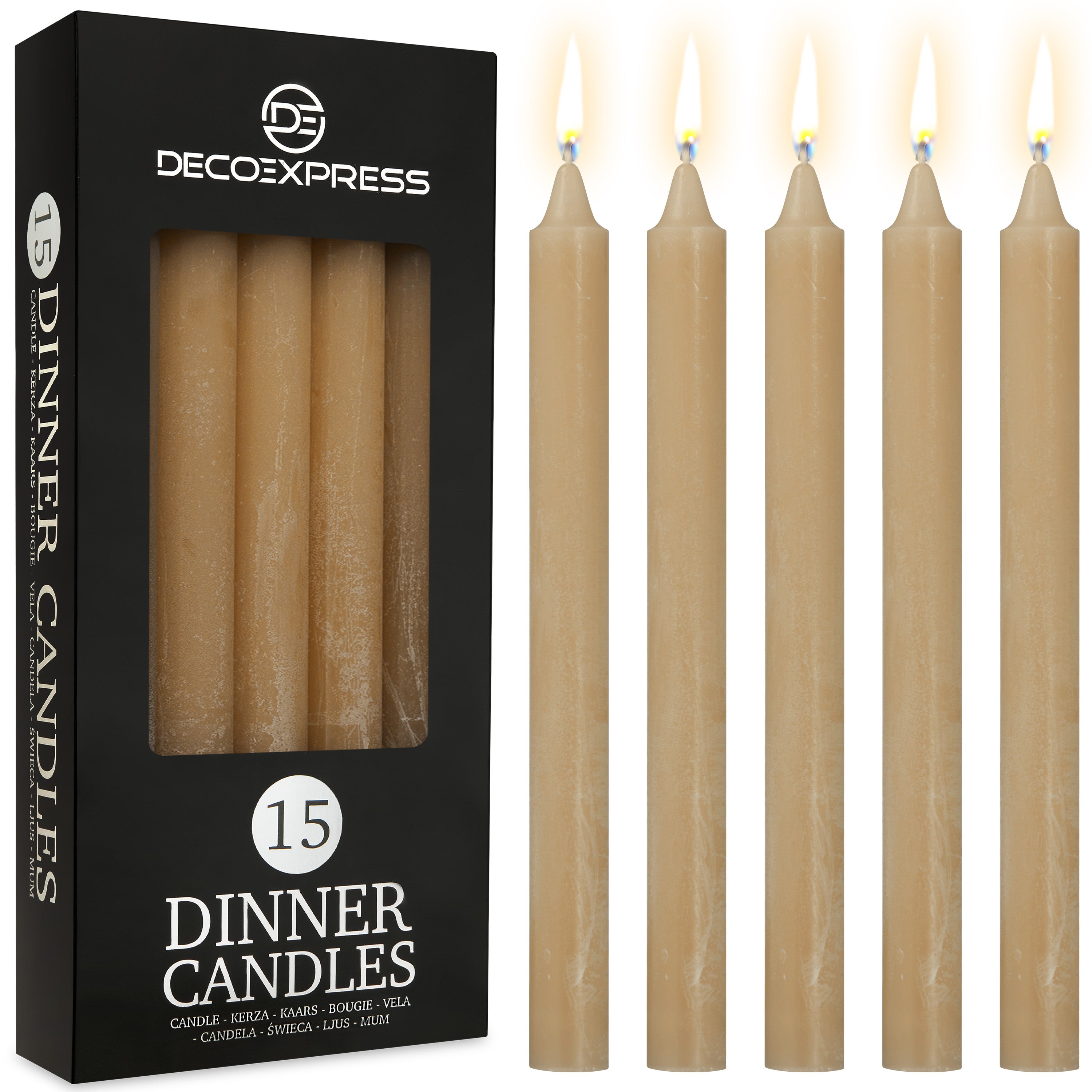 DECO EXPRESS Tapered Candle Set of 15 Dripless Metallic Unscented 9H Burn Time