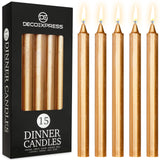 DECO EXPRESS Tapered Candle Set of 15 Dripless Metallic Unscented 9H Burn Time