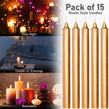 DECO EXPRESS Tapered Candle Set of 15 Dripless Metallic Unscented 9H Burn Time