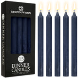 DECO EXPRESS Tapered Candle Set of 15 Dripless Metallic Unscented 9H Burn Time