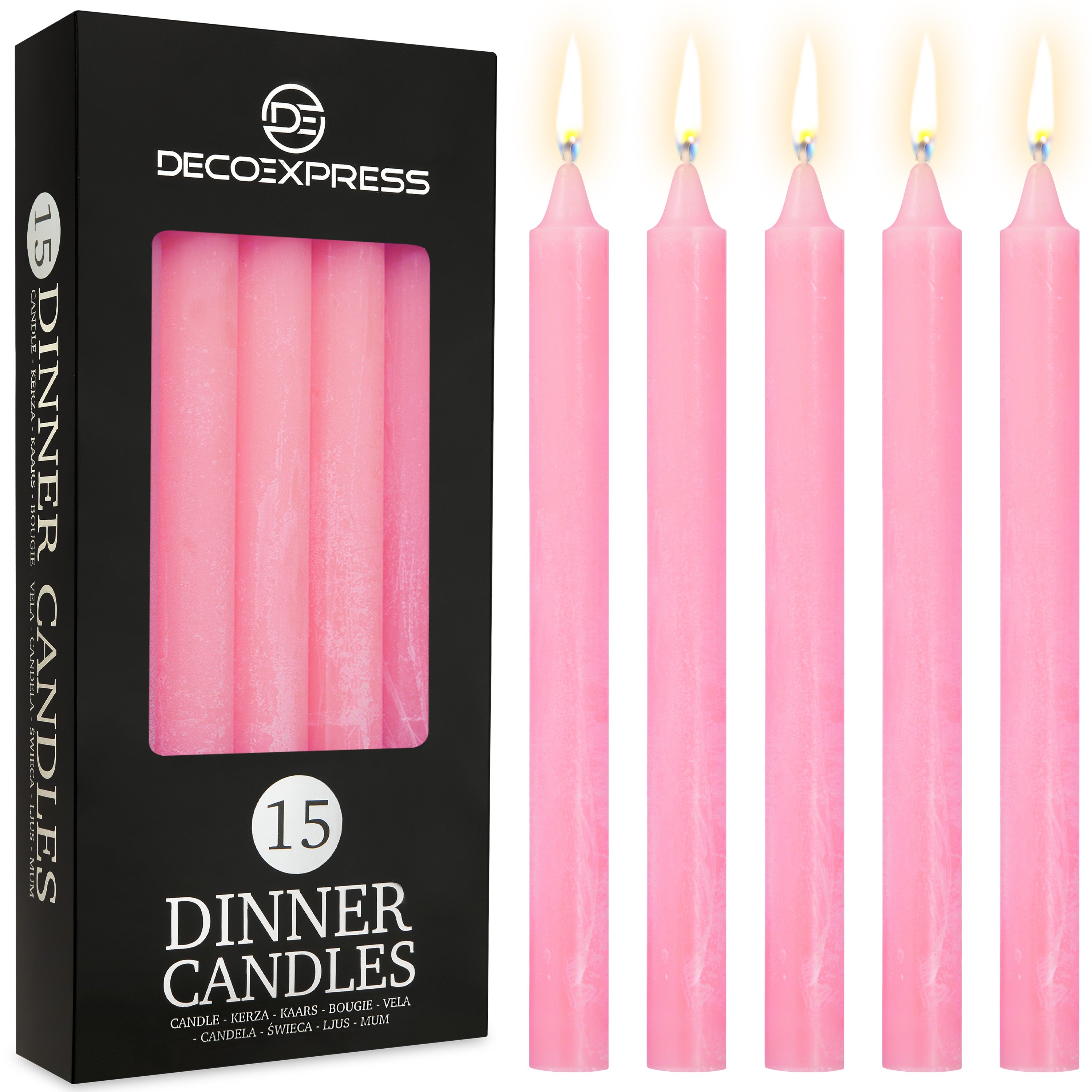 DECO EXPRESS Tapered Candle Set of 15 Dripless Metallic Unscented 9H Burn Time